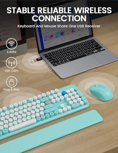 Wireless Keyboard and Mouse Combo, Typewriter Keyboard, Magnetic Wrist Rest