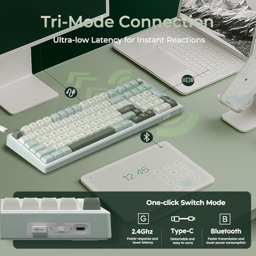 RK ROYAL KLUDGE R98 Pro Wireless Mechanical Keyboard, Creamy Bluetooth/2.4GHz/Wired RGB Gaming Keyboard with Number Pad and Knob, MDA Profile PBT Keycaps, Gasket Hot Swappable Tactile Switch, Cyan