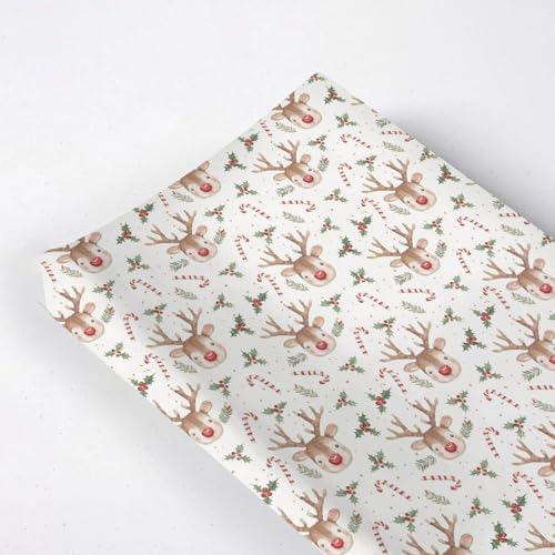 Watercolor Christmas Reindeer Winter Holiday Leaves Pattern Baby Changing Pad Cover, Unisex Christmas Nursery Diaper Changing Table Pad Mat Sheet for Boys Girls-16x32