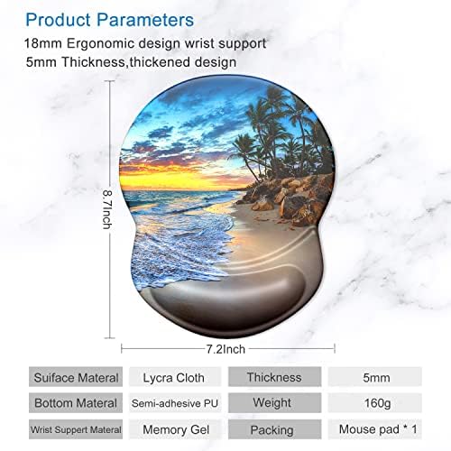ITNRSIIET Ergonomic Mouse Pad with Gel Wrist Support Small Wrist Rest Smooth Surface Non-Slip PU Base Comfortable Office Supplies Pain Relief, 8.7 x 7.2 inches, Beach