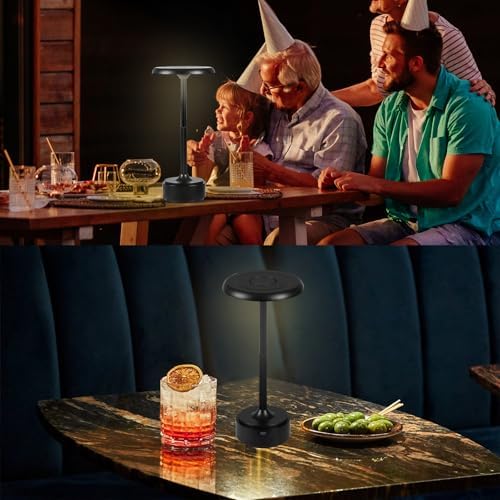 Cordless Rechargeable Modern Metal Table Lamp, Touch Dimming, 3-Color