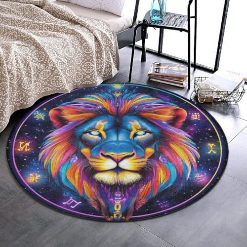 Large Round Area Rug Home Decor Modern Bathroom Rug Kitchen Office Circle Rug for Living Room Sofa Circle Cute Mat Trippy Lion Leo Constellation Art, 36inch