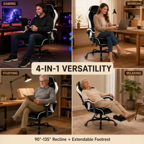 Fabric Gaming Chair for Adult, Comfortable Office Chair with Footrest