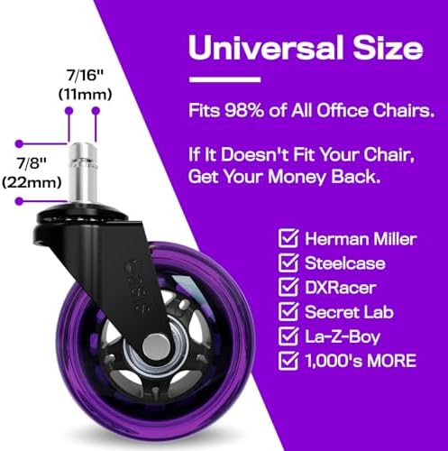 The Office Oasis Original Office Chair Wheels (As Seen On PBS), Purple