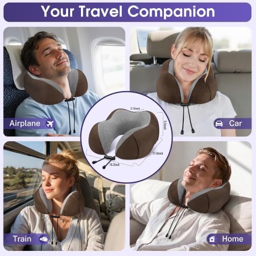 CloudBliss Memory Foam Travel Neck Pillow Airplane, 2 Pack, Black & Brown
