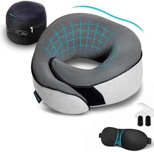Proglobe Travel Neck Pillow for Airplanes, Long Haul Flight Kit, Grey