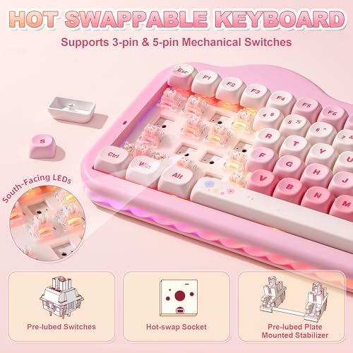 YUNZII C75 Cute 75% Wireless Mechanical Keyboard (Pink, Milk Switch)