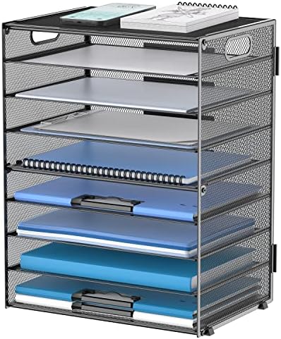 9-Tier Paper Organizer for Desk, Letter Tray with Handles, Black, 2 Pack