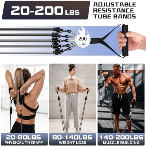 WHATAFIT Resistance Bands with Handles, 150 lb Exercise Bands Set
