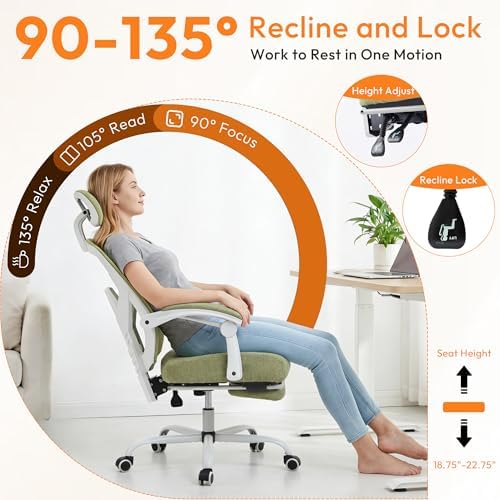 Home Office Desk Chair, Comfortable Mesh Chair with Foot Rest, Light Green