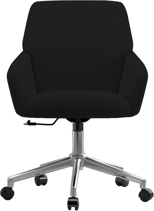 YISHENG Velvet Office Desk Chair with Silver Base, with Wheels,Modern Height Adjustable 360 Degree Swivel Upholstered Vanity Chairs with Arms for Living Room Bedroom,Black
