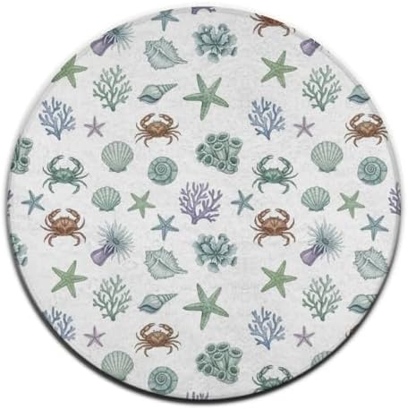 Large Machine Washable Circular Rugs, Home Decor Round Mat for Living Room Sofa Office Under Sea Ocean Starfish Shell Coral Crab Watercolor, 36inch