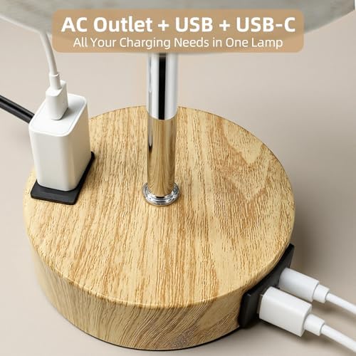 2PCS Table Lamp for Bedroom, Dimmable Touch, AC Outlet, USB A+C