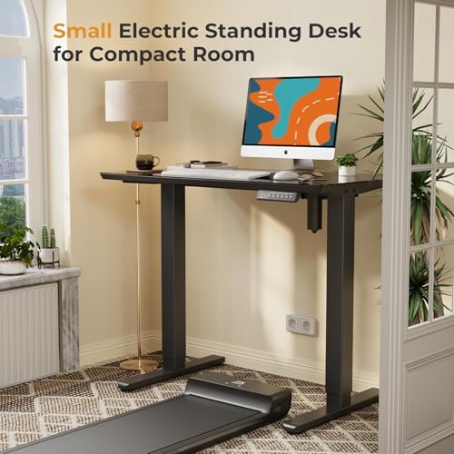 JOY worker Small Glass Standing Desk, 35" Electric Stand Up Desk on Wheels