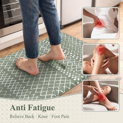 KIMODE Kitchen Mats for Floor Anti Fatigue Green Boho Kitchen Rugs Sets