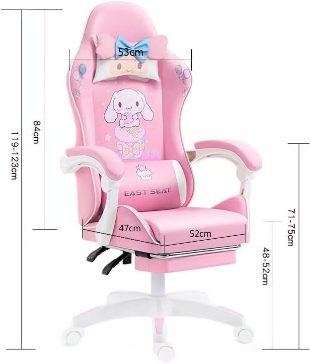 Gaming Chair Adults Gaming Chair Girls Cute Computer Leather Armchair Office Home Swivel Lifting Adjustable Chair with Footrest Pink