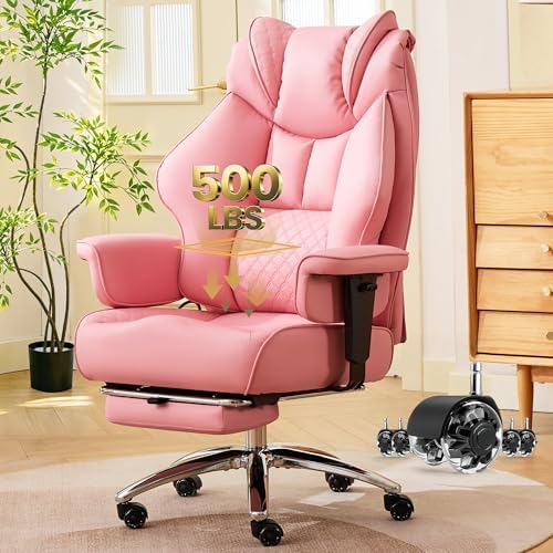 Clome 500lbs Big and Tall Office Chair Adjustable Lumbar Support for Back Pain, Extra Wide Seat Executive Office Chair Thick Armrest Pad, Heavy Duty Base Ergonomic Computer Desk Chair