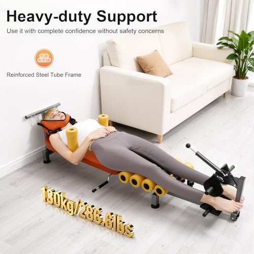 Inline Back Stretch Bench With Cervical Traction,Back and Neck Decompression with Inversion Alternative Adjustable Design 286.6 Lbs Weight Capacity for Lower Back Pain Relief Relieve Neck Pressure
