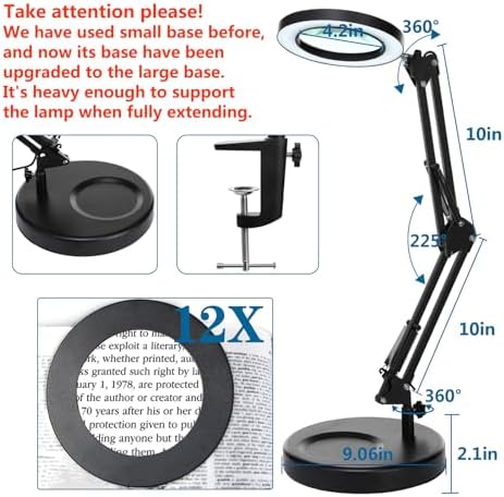 HITTI 12X Magnifying Glass with Light, 1,800 Lumens Stepless Dimmable