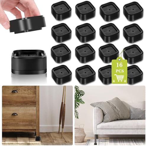 16 Pack Furniture Risers 1, 2 or 3 Inch, Adjustable Bed Risers Heavy Duty For Table Desk Couch Chair Sofa Cabinet Bed Legs Dorm, Square Stackable Bed Raisers Blocks Lift Height 1", 2" or 3", Black