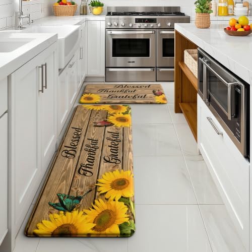 Farmhouse Sunflower Kitchen Decor Mat, Extra Long Anti Fatigue Mat