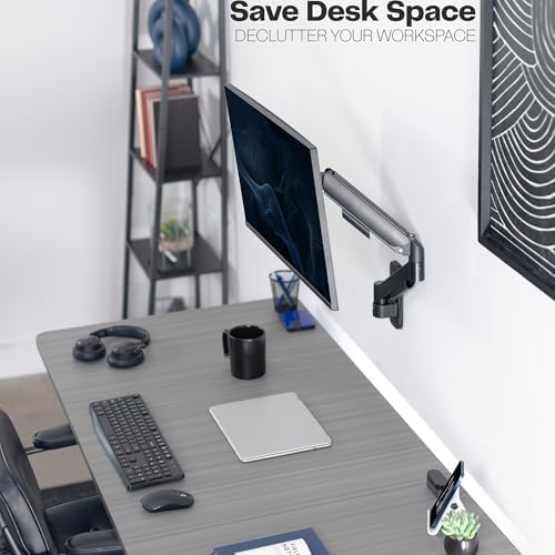VIVO Single Monitor Counterbalance Wall Mount for 32 inch Screens up to 19.8 lbs, Full Motion, Max VESA 100x100, Black, MOUNT-V001G