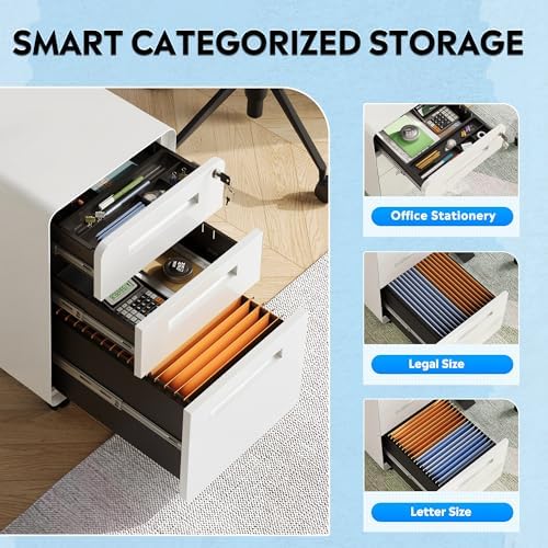 DEVAISE 3 Drawer File Cabinet with Lock, Fully Assembled Filing Cabinet