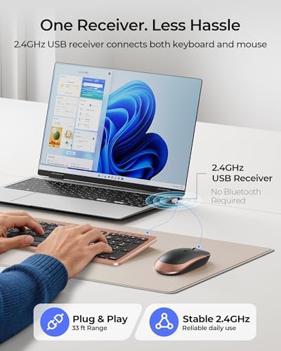 seenda Rechargeable Wireless Keyboard and Mouse Combo, Rose Gold & Black