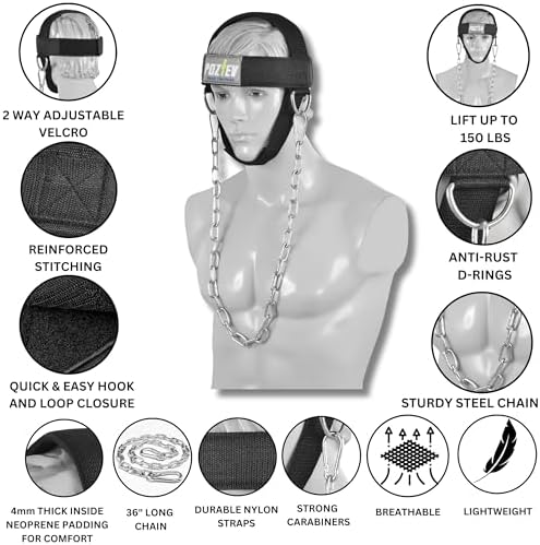 Neck Harness with Heavy-Duty Chain - Adjustable Head and Chin Straps for Neck Strength and Pain Relief