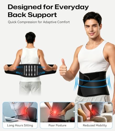 0.6mm Ultra Thin Back Brace, Back Support with Back Pad Black L