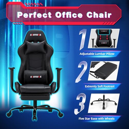 ECOTOUGE Black Ergonomic PC Massage Gaming Chair with Footrest