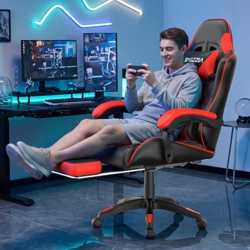 Bigzzia Gaming Chair with Footrest, Comfortable Gamer Chairs Red