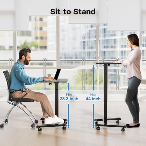BONTEC Mobile Standing Desk Adjustable Height,Rolling Laptop Cart with Hook (Pack of 2)