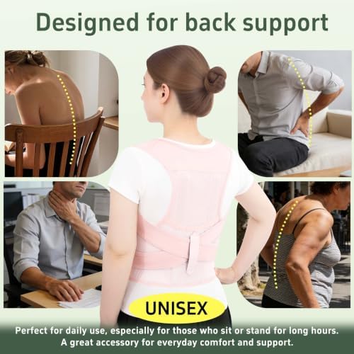 Posture Corrector for Women and Men Back Brace Straightener Instant Scoliosis Adjustable Shoulder Straps Upper Hunchback Support Kyphosis Upright Correction Relief Neck Pain (Pink, Large)