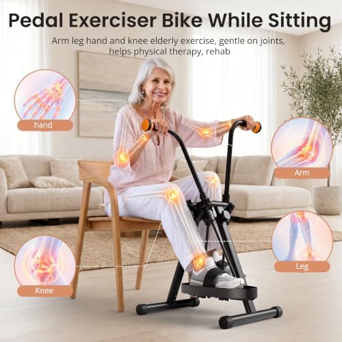 RYGEO Pedal Exerciser Bike for Seniors – Arm, Leg, Hand & Knee Elderly Exercise Equipment, Sit Down Air Walker for Total Body, Upper & Lower Limb Trainer Home Workout