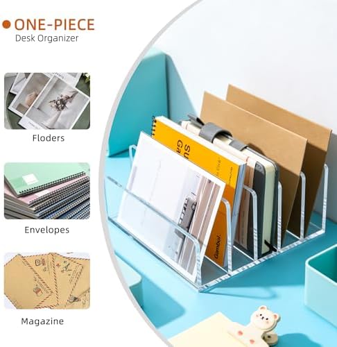 Clear Acrylic 5-Compartment Mail & Letter Desk Organizer