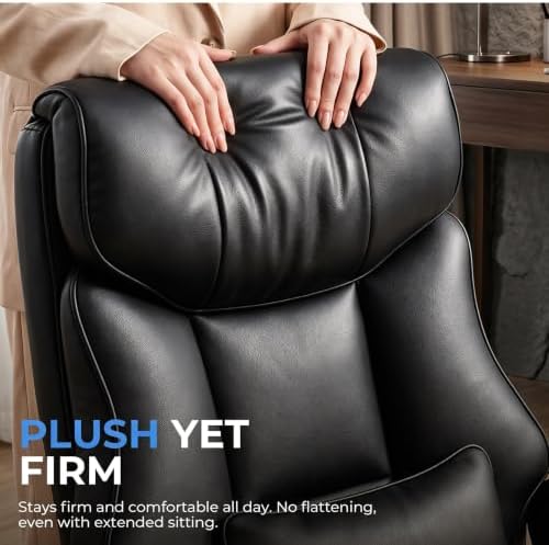 COMHOMA Big and Tall Office Chair,Heavy Duty Gaming Chair with Foot Rest and Wide Pocket Spring Cushion Reclining Height Adjustable for Home Office Work, Comfy Pu Leather Black