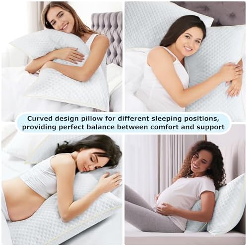 Side Sleeper Pillows Standard Size Set of 2 for Neck and Shoulder Pain, Memory Foam Bed Pillows 2 Pack for Sleeping, Medium Firm Curved Standard Pillows with Washable Cover