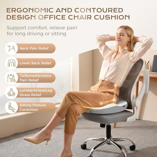 Coverado Seat Cushion for Car Truck Driver, Ergonomic Memory Foam Chair Cushions for Sciatica & Tailbone Pain Relief Cushion Butt Cushion for Long Sitting, Driver Office Seat Cushion Gray&Light Gray