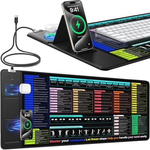Mouse Pad with Foldable Phone Holder, Wireless Charging Desk Mat 31.5x15.75 Mousepad with Superior Micro-Weave Cloth Non-Slip Waterproof Desk Pad