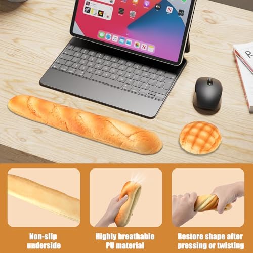Soft Toast Bread Baguette Shape Anti-Skid Keyboard Wrist Rest Support & Mouse Wrist Support for Office,Computer,Laptop& Mac (Another Style)