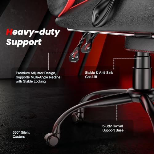 Gaming Chair with Footrest, Ergonomic Video Game Chair for Adults, Red