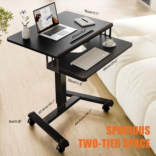 Mobile Standing Desk with Keyboard Tray, Mobile Podium, Rolling Lockable