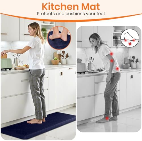 4/5 Inch Extra Thick Kitchen Mats for Floor,Non Slip Anti Fatigue Kitchen Rugs,Waterproof Stain Resistant Sink Mat,Cushioned Standing and Comfort Mats for Office (17"x47" Blue)
