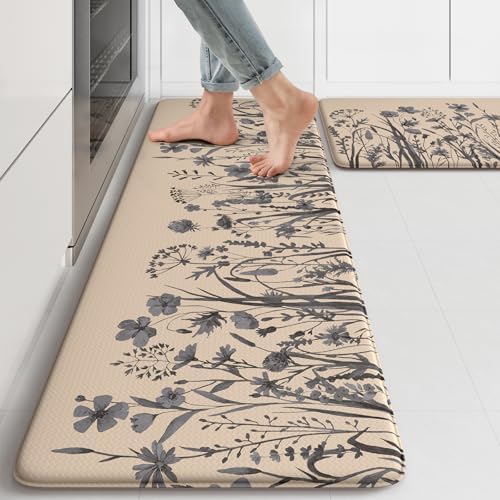 KIMODE Anti Fatigue Kitchen Mats for Floor,Farmhouse Kitchen Rugs Sets of 2