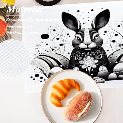 Shrahala Bunny Eggs Set of 4 12 X 18 Inch Linen Placemats, Decorative Bunny with Eggs Burlap Table Mat Washable Double Layered Heat Insulation for Indoor/Outdoor