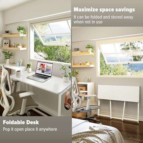 WOHOMO Folding Desk, 39.4" Foldable Computer Table for Small Spaces, White