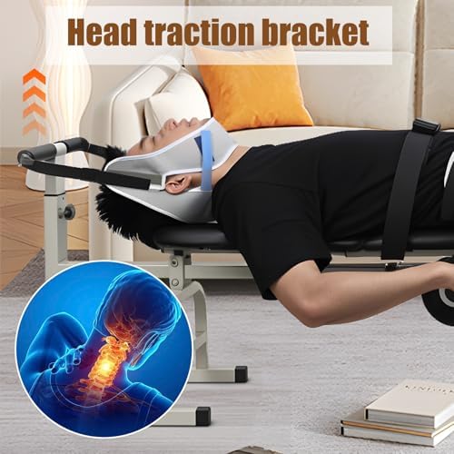 Inversion Massage Traction Table, Portable Cervical Lumbar Traction Bed Spine Stretcher Decompression Machine, Neck & Back Pain Relief Device with Ergonomic Handwheel, 350 LB Capacity (Black)