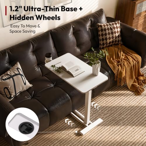 SANODESK 32''Pneumatic Adjustable Overbed Bedside Table with Hidden Casters