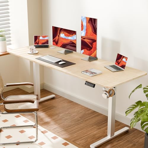 ERGOMAKER 67"x24" Standing Desk, Height Adjustable Sit-Stand Office, Oak